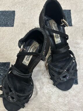 Port Dance Black Glitter Strappy Heels